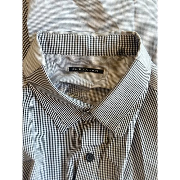 Elie Tahari Classic Fit Button Up Checkered Dress Shirt Black White Mens Size La - Picture 5 of 6